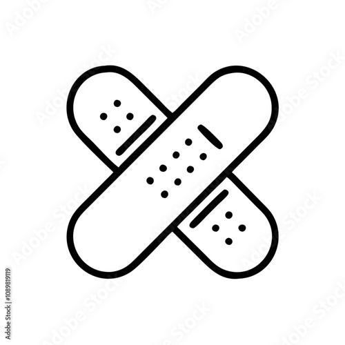 Bandage icon in outline style, minimalist design, represents wound care and medical assistance concept