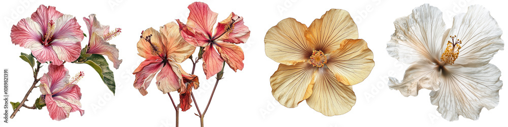 Fototapeta premium Flowers (Hibiscus) – Local Flora Representing the Natural Beauty of the Central African Republic Isolated on Clear White Background Highly Detailed 