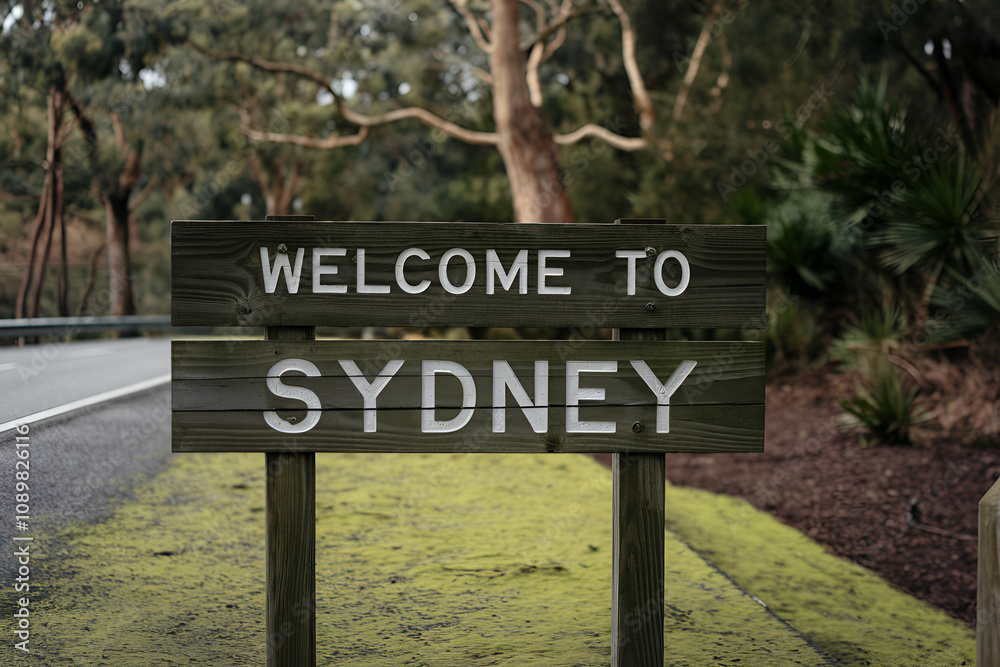 Fototapeta premium Wooden Road Sign with the Text 