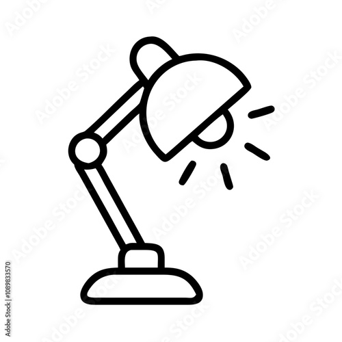 Line drawing of a desk lamp, demonstrating its adjustable design and illuminating features on a minimalistic background