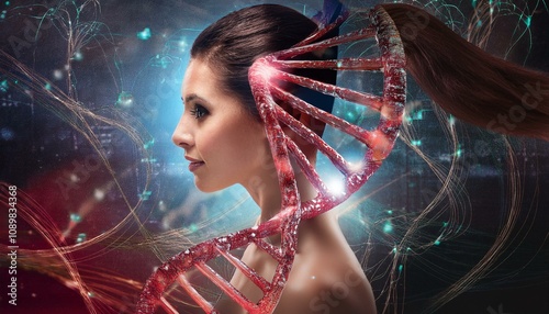 DNA images with artificial intelligence. DNA is the subject in various scenes. photo