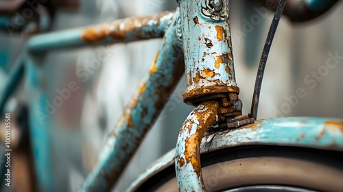 Close-Up of a Weathered Vintage Bicycle with Peeling photo