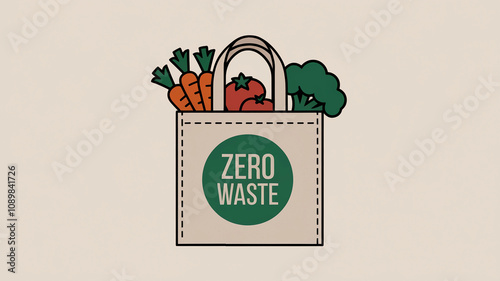 Outlined Zero Waste Tote with Fresh Vegetables  
 photo