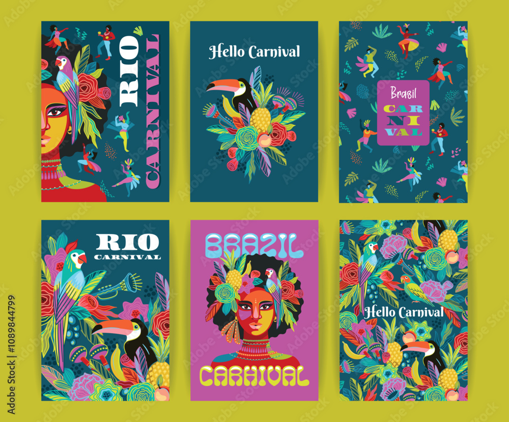 Fototapeta premium Set of bright abstract templates. Brazil carnival. Vector design for carnival concept and other