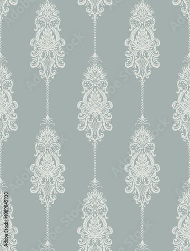 Damask seamless pattern background. Vector classical luxury old fashioned damask ornament, royal Victorian seamless texture. Vintage exquisite floral baroque template.