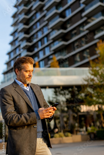 A businessman checks his ph...