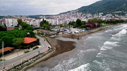 Aerial view of Ordu city. Beautiful view of sea and the city