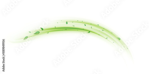 Green air swirl effect with flying mint, tea leaves isolated on white background, vector realistic illustration for advertising design of pharma and food industry.	