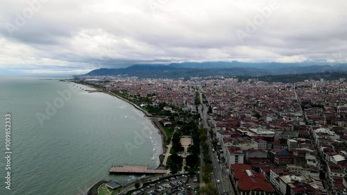 Aerial view of Ordu city. Beautiful view of sea and the city