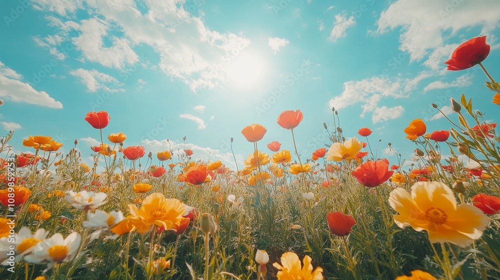 Obraz premium Vibrant Poppy Field Under A Sunny Sky