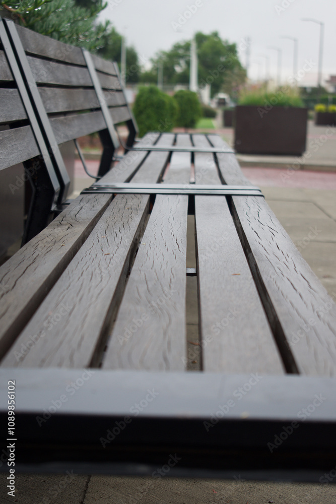Fototapeta premium A bench in the park on a cloudy day