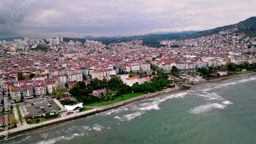 Aerial view of Ordu city. Beautiful view of sea and the city