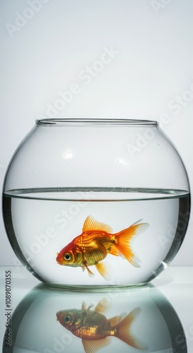 Wallpaper Mural Goldfish in clear glass bowl on reflective surface Torontodigital.ca