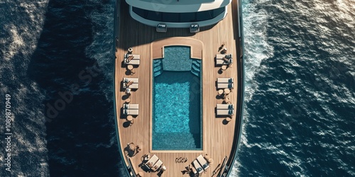 Luxury Yacht Aerial View: Poolside Relaxation at Sea