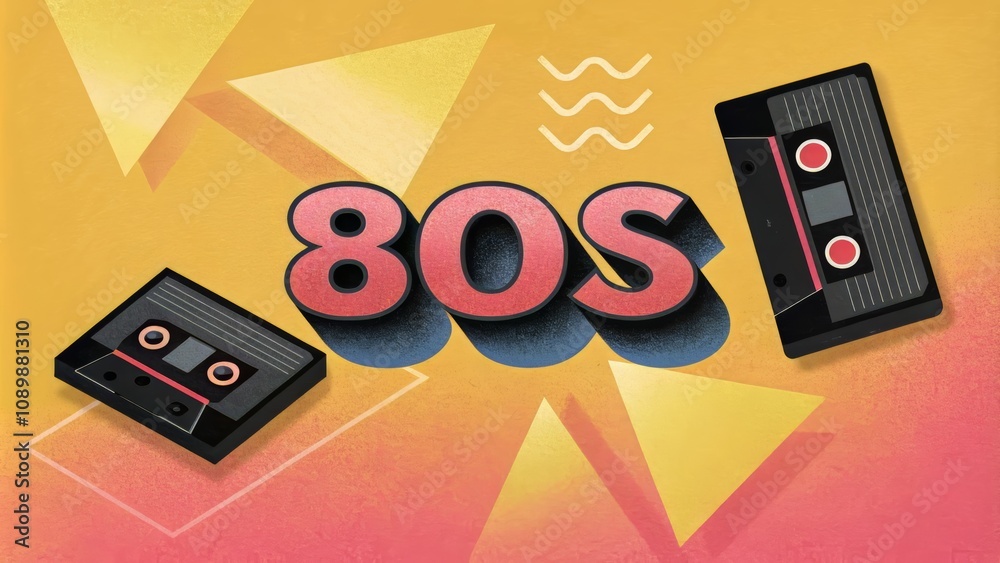 Naklejka premium Explore the vibrant and lively 80s retro design style that features colorful cassette tapes