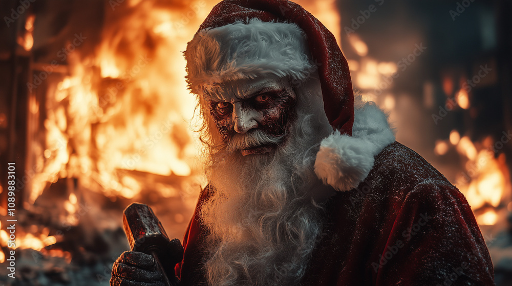 Obraz premium Dark santa with fiery background