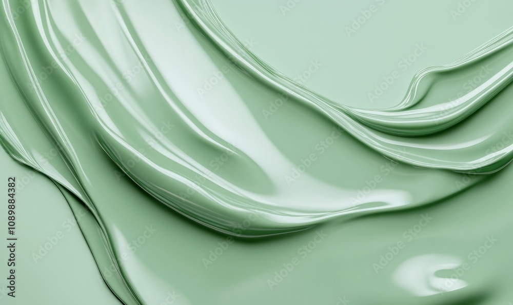 Fototapeta premium Smooth green liquid gel flowing with a wave-like texture for cosmetic concept background of freshness, natural and hydration.