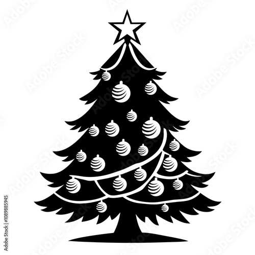 Christmas Tree Silhouette Vector Illustration on White Background
