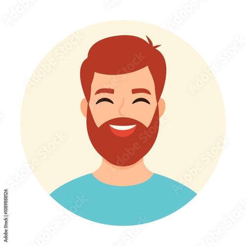 Portrait of happy red-haired man with red beard. Vector simple flat illustration