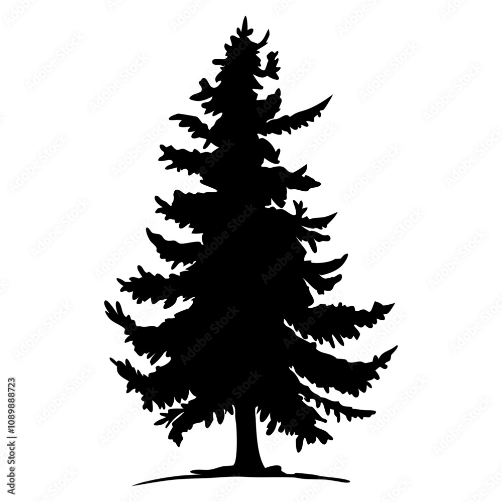 Obraz premium Christmas Tree Silhouette Vector Illustration on White Background 
