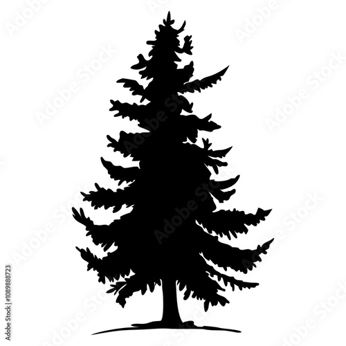 Christmas Tree Silhouette Vector Illustration on White Background
