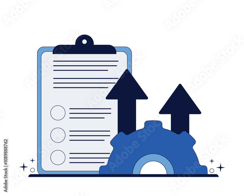 Operational achievement, symbol of production growth. Technology improvement, innovation. Vector illustration