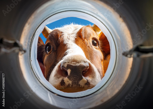 cow looking in empty bottle