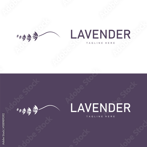 Lavender logo simple design vector cosmetic plant purple color and aromatherapy lavender flower garden template