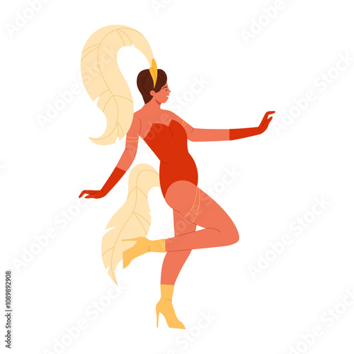 A vibrant illustration of a woman in a striking red bodysuit, with flowing golden blonde hair cascading gracefully