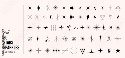 Collection of modern, minimalist star and sparkle elements. Vector illustrations