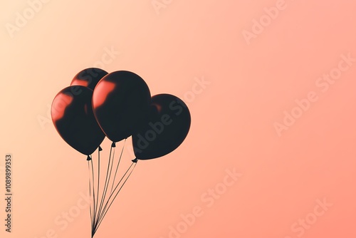 Silhouette of birthday balloons rising softly on a gradient background with light hues