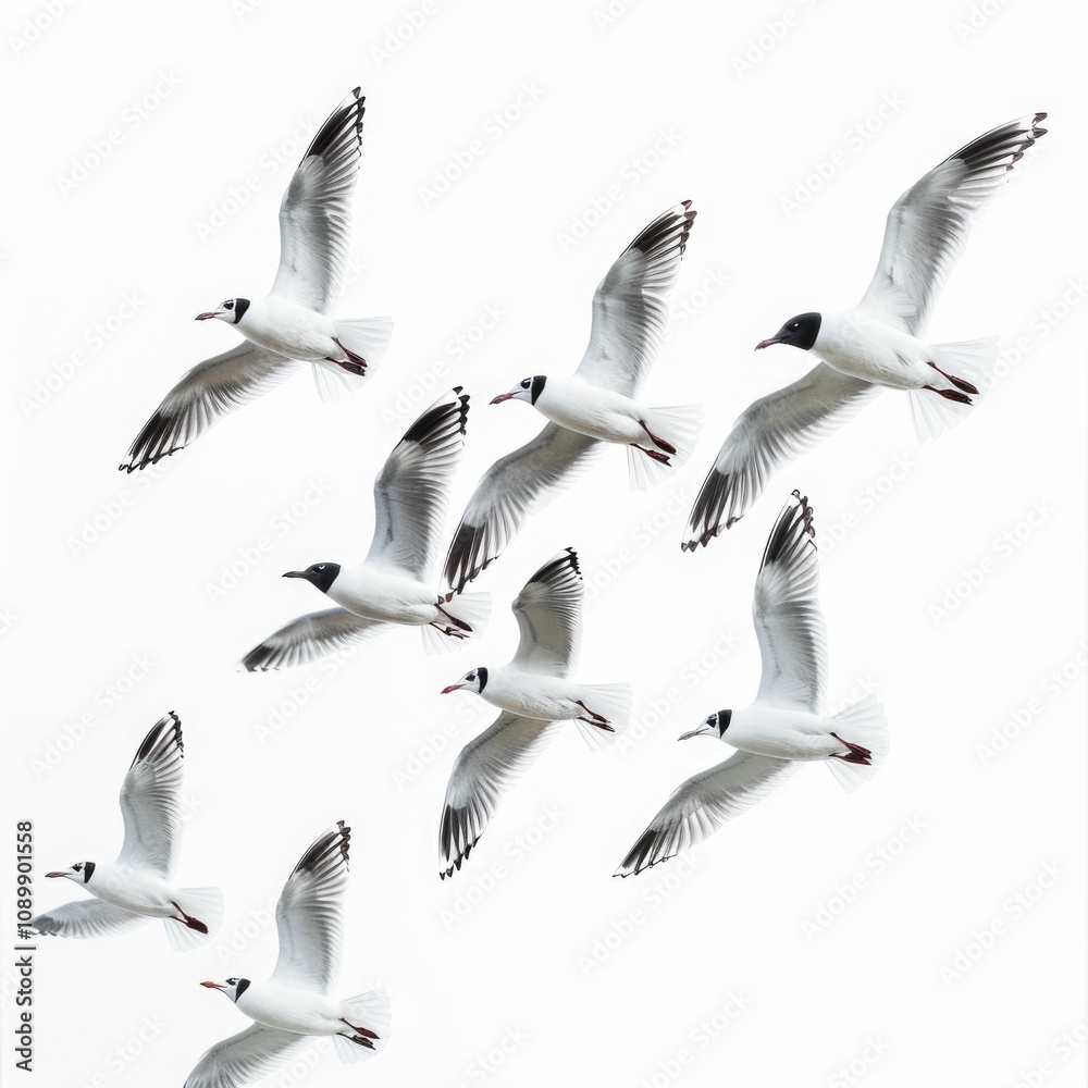 Obraz premium Elegant black headed gulls in graceful flight.
