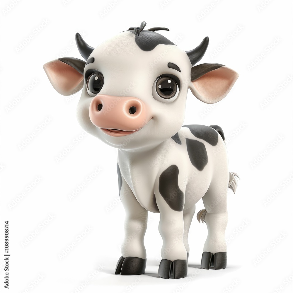 Fototapeta premium 3D cartoon cow illustration on isolated background.