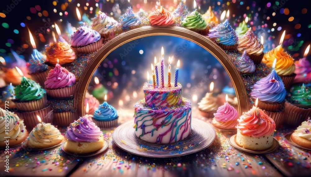 Obraz premium Many cupcakes with candles on a table
