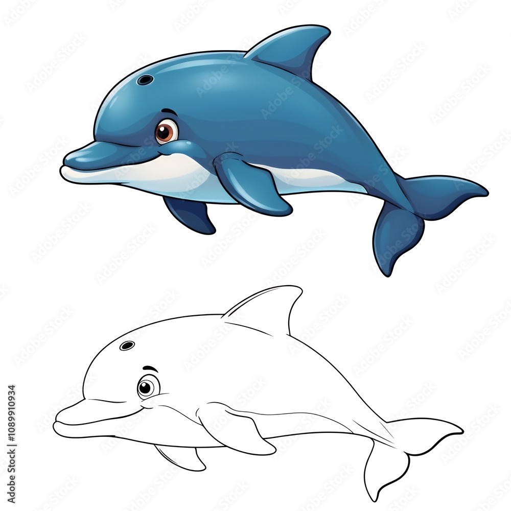 Obraz premium Shark Coloring and Illustration, Shark Matching Line Art for Kids' Activities or Educational Fun.