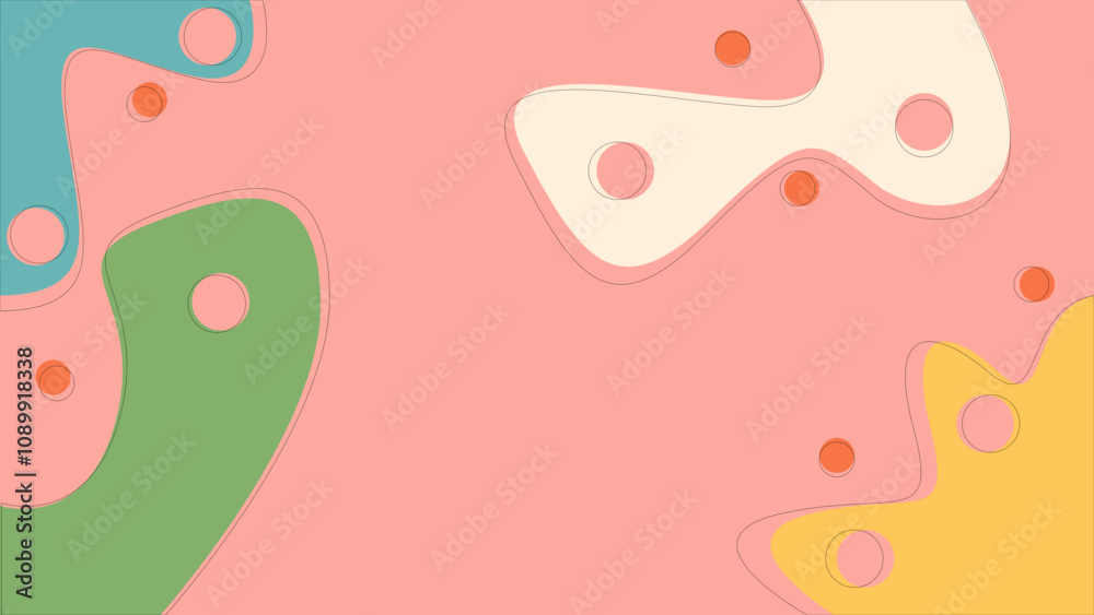 fundo abstrato de formas organicas e circulos com contorno composto por cores femininas e alegres - design criativo