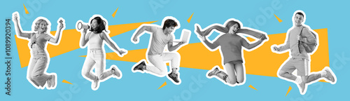 Collage of young jumping pe...