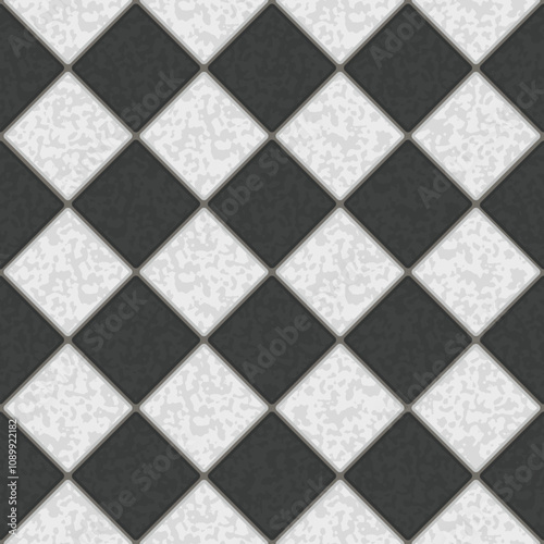 Black and white tile floor made of square tiles, seamless vector pattern
