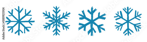 The snowflake icon set is made of blue crayon