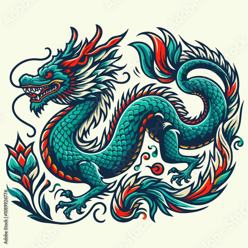 illustration of a dragon, dragon god, dragon tattoo