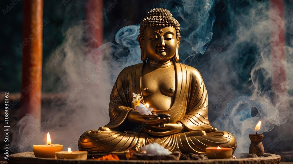 custom made wallpaper toronto digitalBuddha image with incense, ai