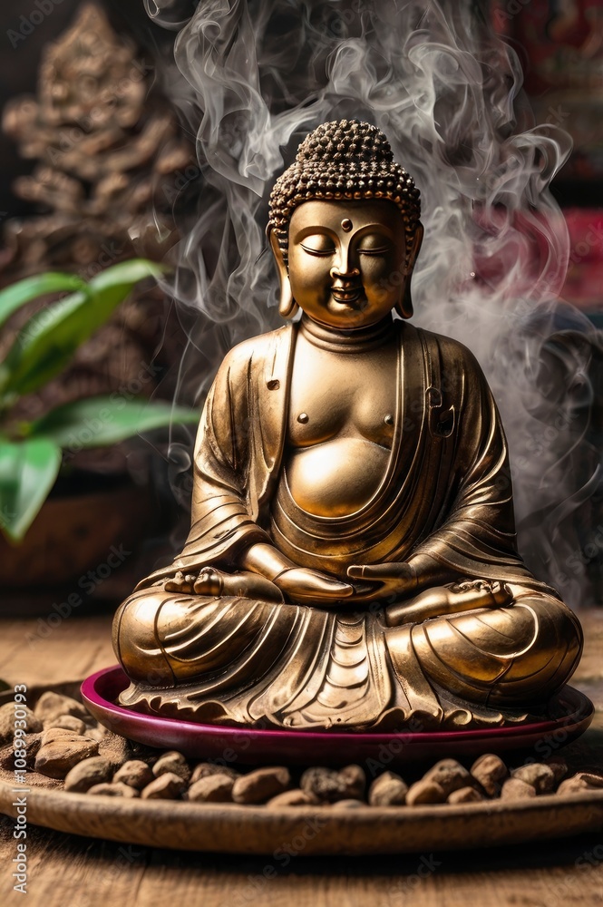 Fototapeta premium Buddha image with incense, ai