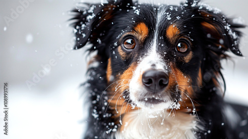 Portrait of a Border Collie dog in winter in the snow photo