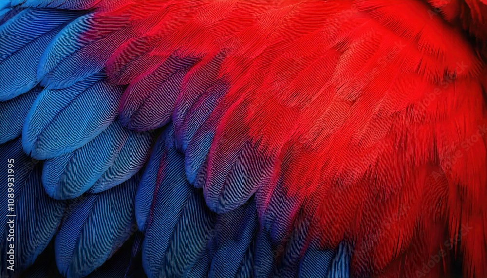 Obraz premium Close-up of vibrant red and blue feathers 
