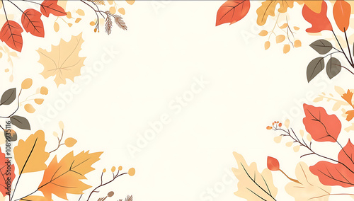 Autumn leaves banner background vector illustration with copy space for text Handdrawn cartoon autumn leaves frame border design template simple flat style white and bei photo