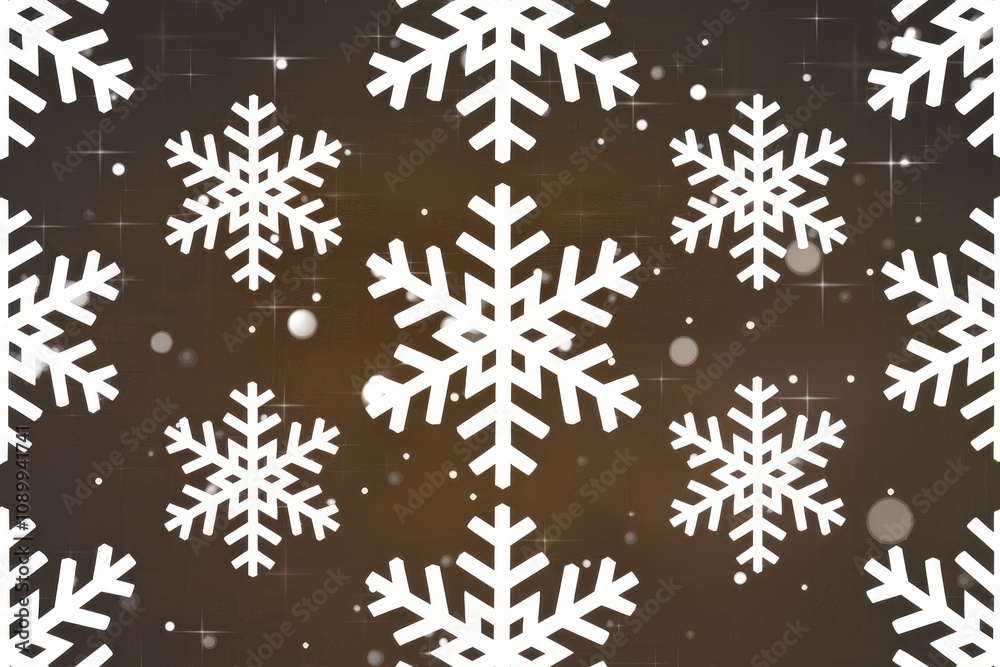 Fototapeta premium Brown background with white snowflakes and sparkling effect