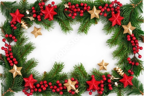 Wallpaper Mural Christmas wreath with red berries and gold stars Torontodigital.ca