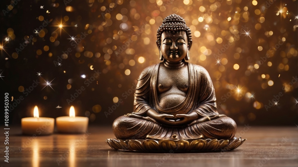 Fototapeta premium Buddha Brown sparkles star ligt, copy space for text, ai