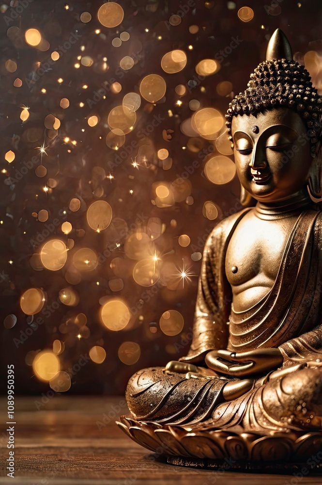 Fototapeta premium Buddha Brown sparkles star ligt, copy space for text, ai