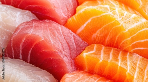 Fresh Sashimi Platter Close-Up with Tuna and Salmon photo